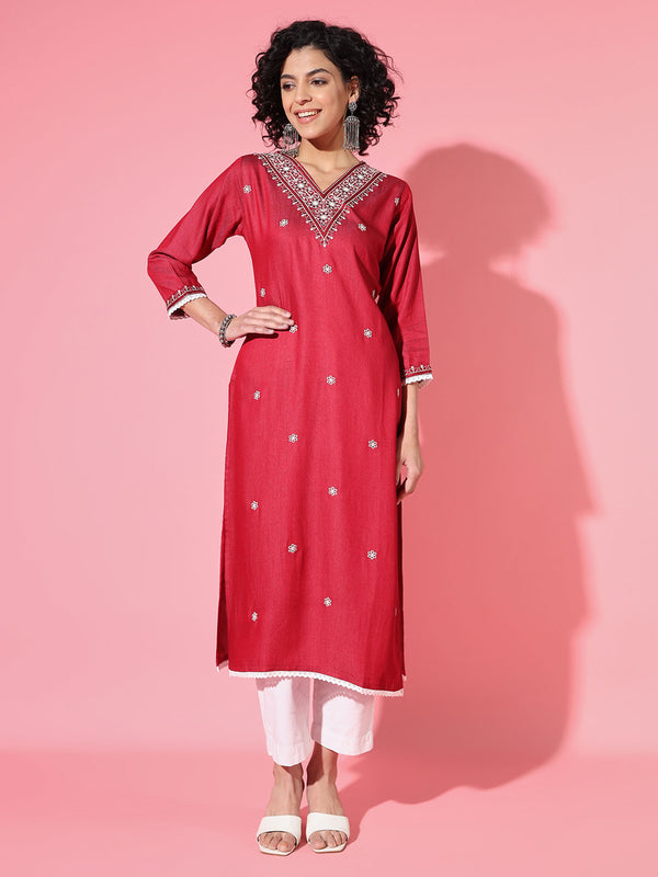 Maroon Denim Kurta