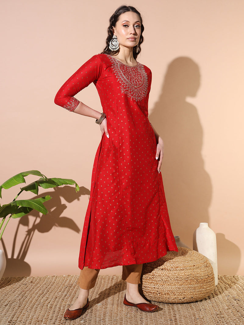 Red Radiance Silk Kurta