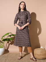 Classic Coffee Chic Linen Cotton Kurta