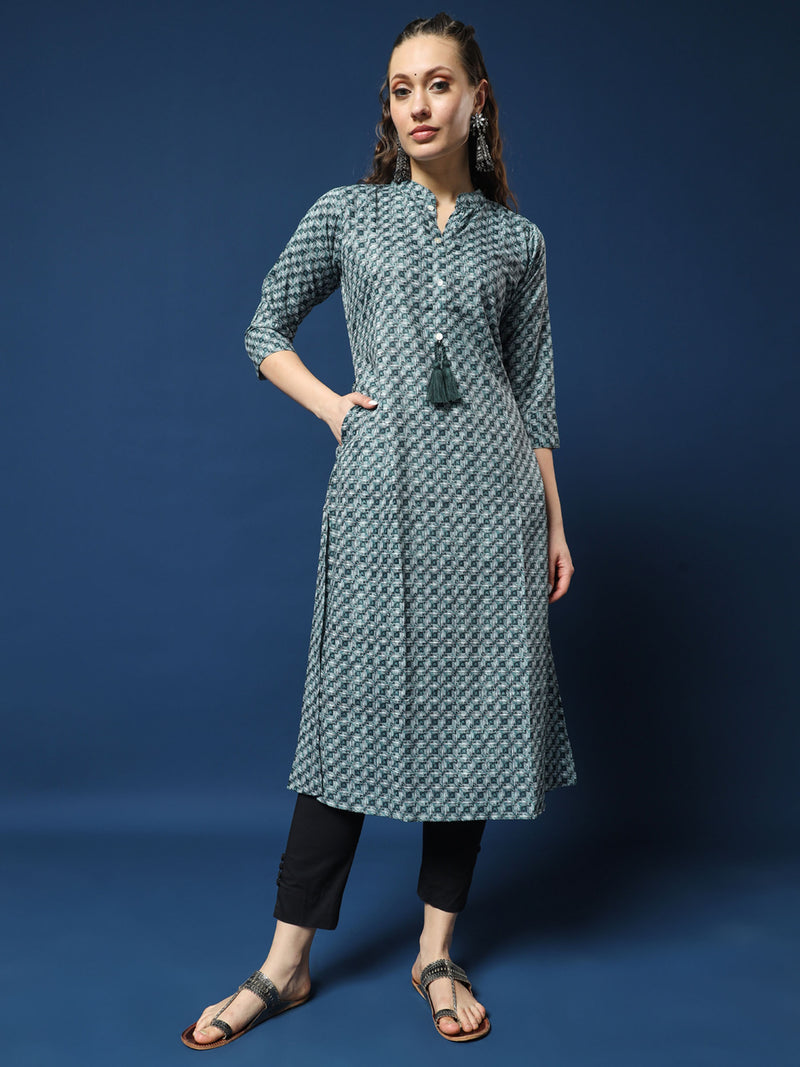 Classic Moss Green Linen Cotton Kurta