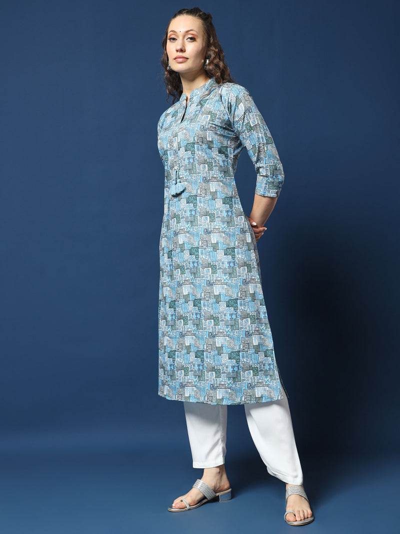 Classic Sky Blue Linen Cotton Kurta