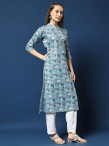 Classic Sky Blue Linen Cotton Kurta