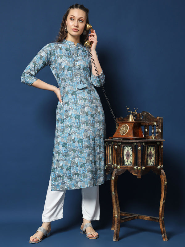 Classic Sky Blue Linen Cotton Kurta