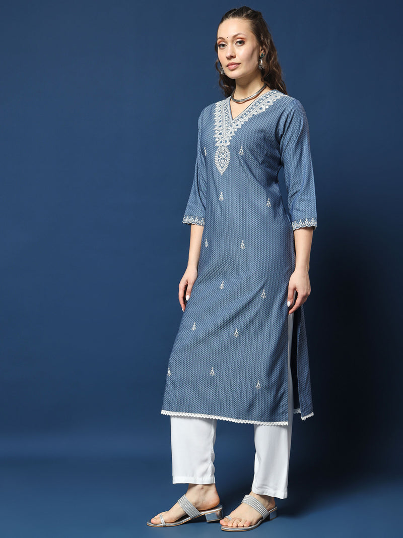 Indigo Lycra Dobby Kurta