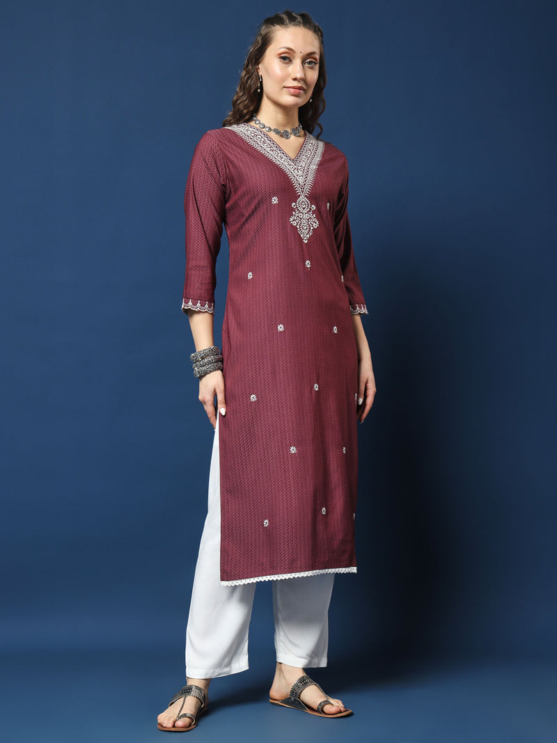 Burgundy Bliss Lycra Dobby Kurta