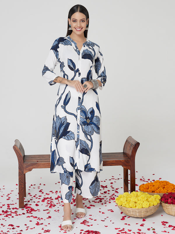 Blue Floral Rayon Kurta set