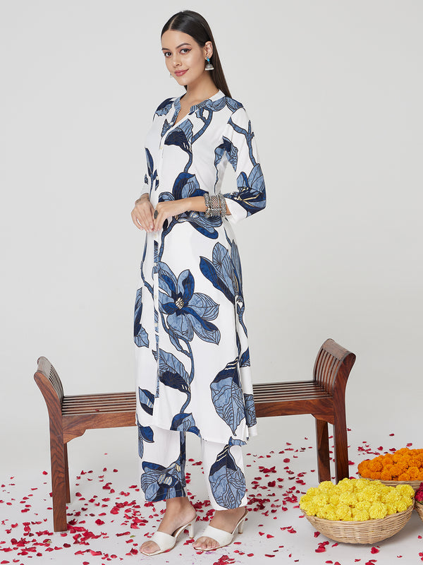 Blue Floral Rayon Kurta set