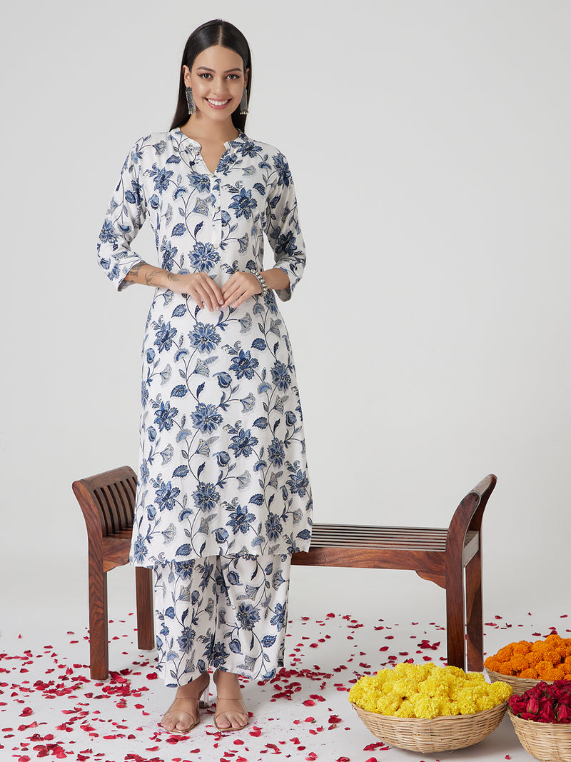 Ivory Blue Rayon Kurta set