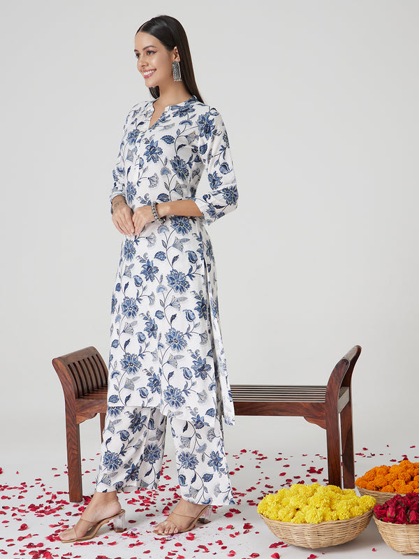 Ivory Blue Rayon Kurta set