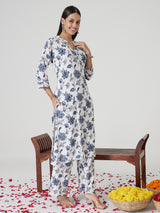 Ivory Blue Rayon Kurta set