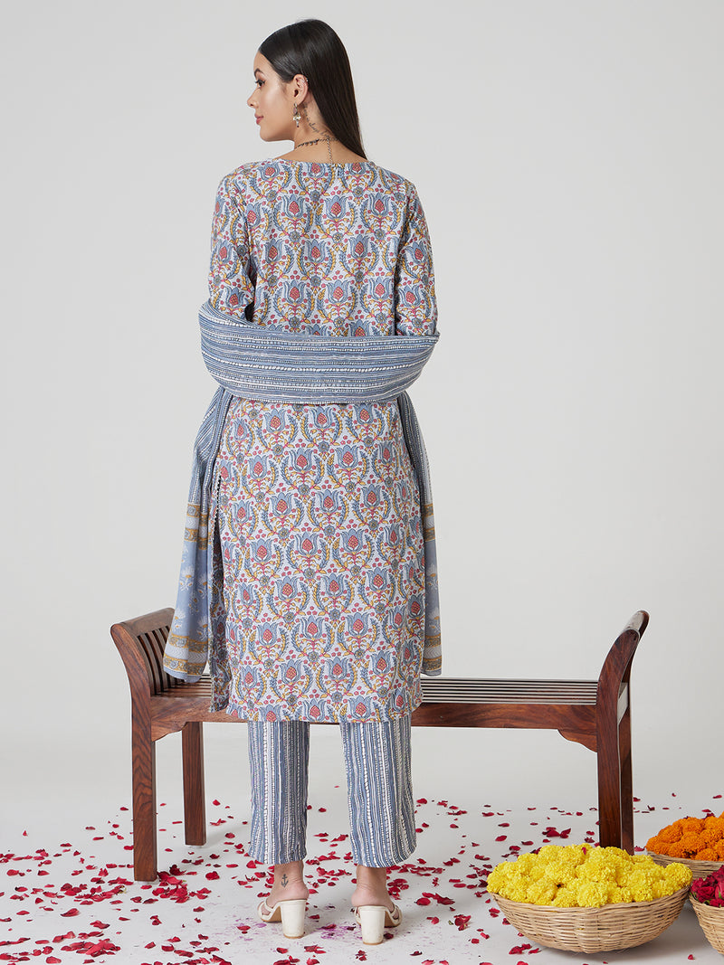 Silver Mist Rayon Kurta set with Dupatta