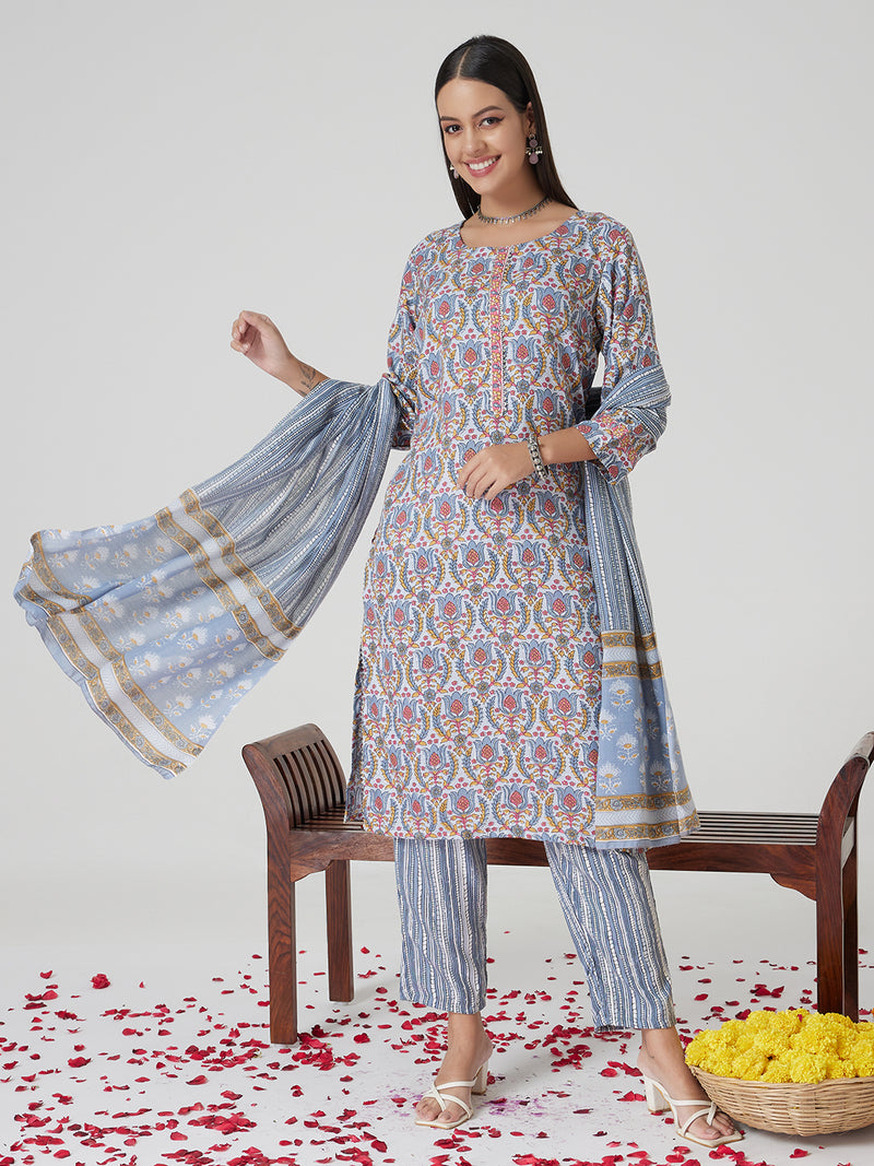 Silver Mist Rayon Kurta set with Dupatta