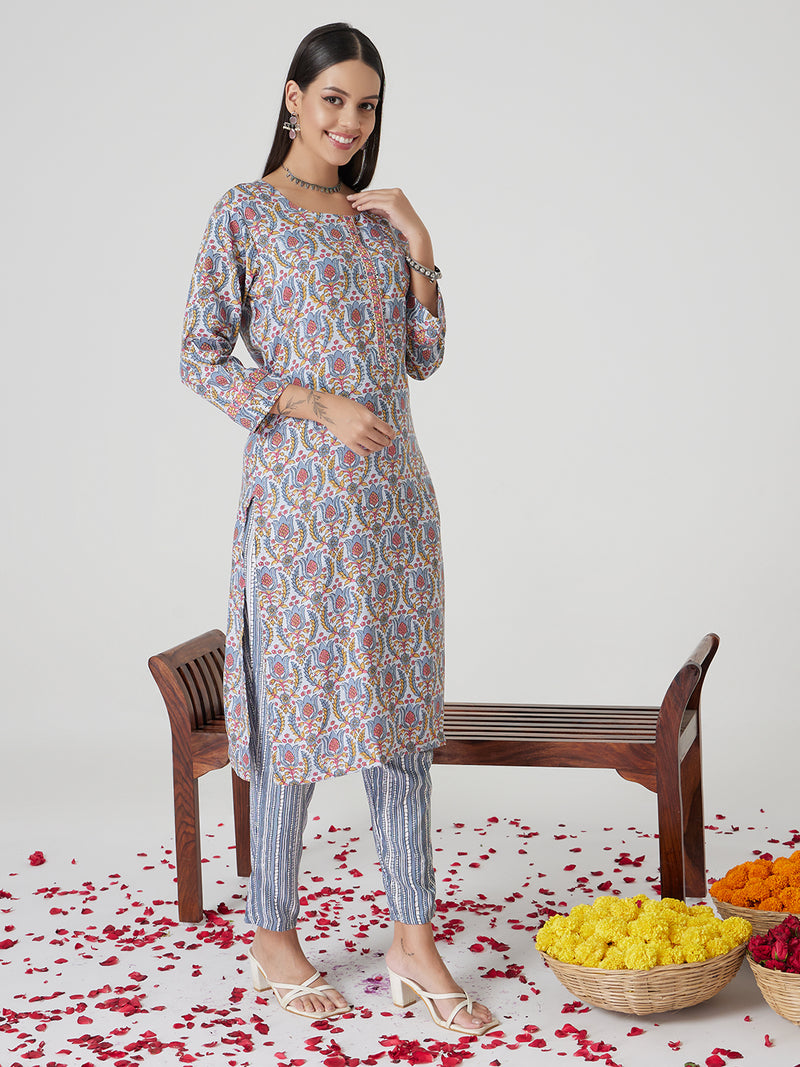 Silver Mist Rayon Kurta set with Dupatta