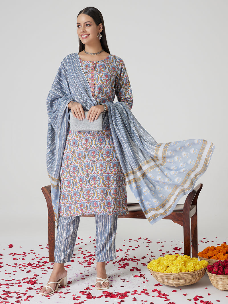 Silver Mist Rayon Kurta set with Dupatta