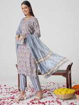 Silver Mist Rayon Kurta set with Dupatta