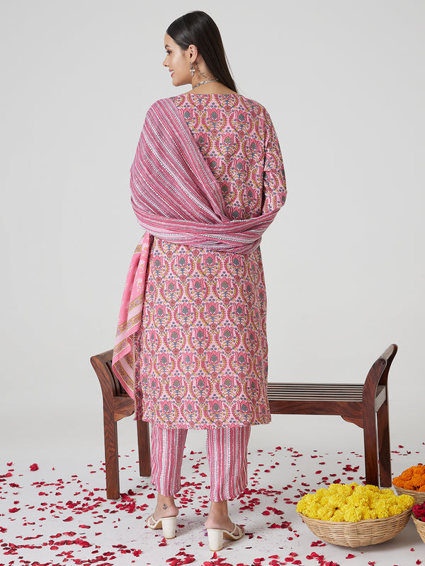 Blush Pink Rayon Kurta set with Dupatta