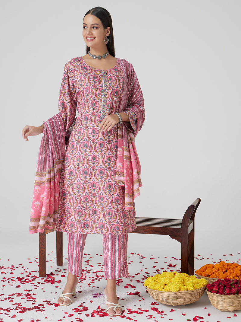 Blush Pink Rayon Kurta set with Dupatta