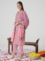 Blush Pink Rayon Kurta set with Dupatta