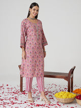 Blush Pink Rayon Kurta set with Dupatta