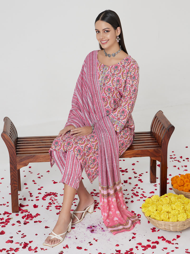 Blush Pink Rayon Kurta set with Dupatta