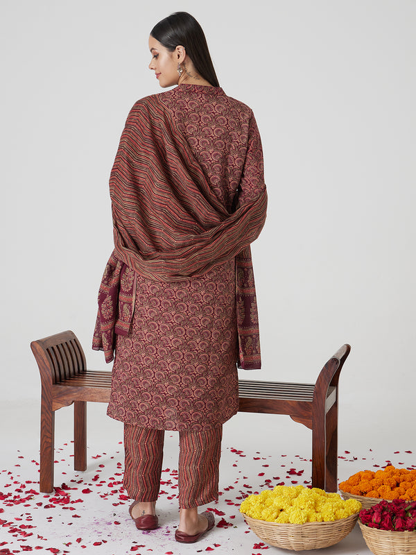 Wine Bliss Rayon Kurta set with Dupatta