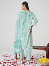 Mint Charm Cotton Kurta set with Dupatta