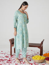 Mint Charm Cotton Kurta set with Dupatta