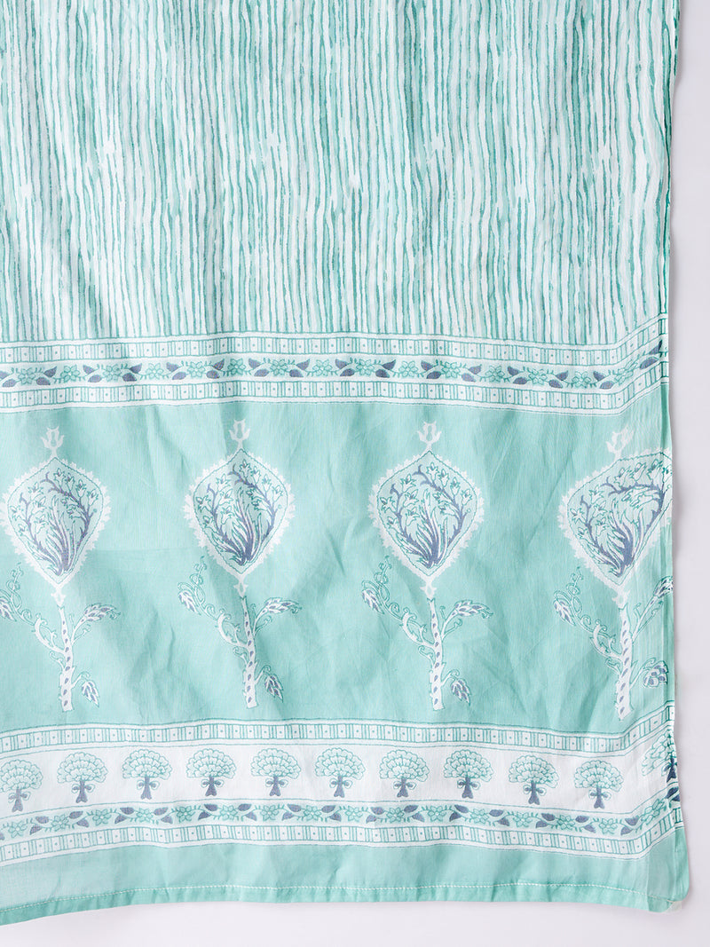 Mint Charm Cotton Kurta set with Dupatta