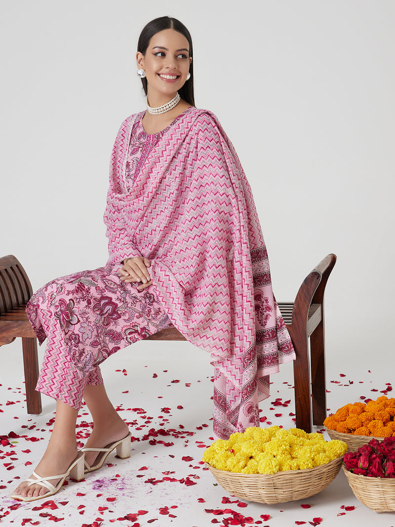 Lilac Charm Rayon Kurta set with Dupatta