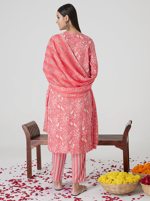 Rosy Glow Rayon Kurta set with Dupatta