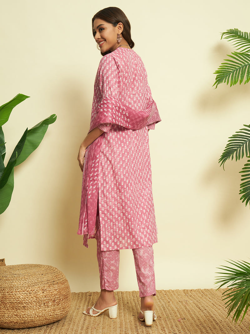 Pink Lemonade Cotton Kurta set with Dupatta