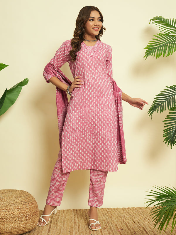 Pink Lemonade Cotton Kurta set with Dupatta