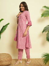 Pink Lemonade Cotton Kurta set with Dupatta