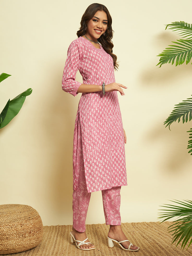 Pink Lemonade Cotton Kurta set with Dupatta