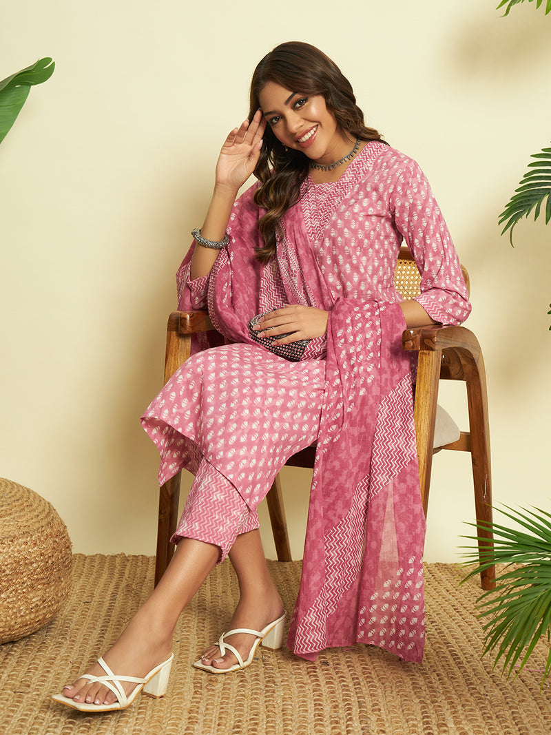 Pink Lemonade Cotton Kurta set with Dupatta