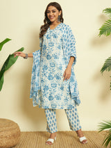 Soft Blue Cotton Kurta set with Dupatta