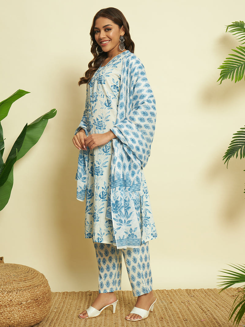 Soft Blue Cotton Kurta set with Dupatta