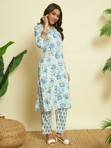 Soft Blue Cotton Kurta set with Dupatta