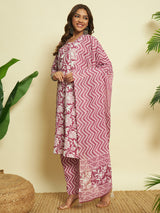 Wine Charm Cotton Kurta set with Dupatta