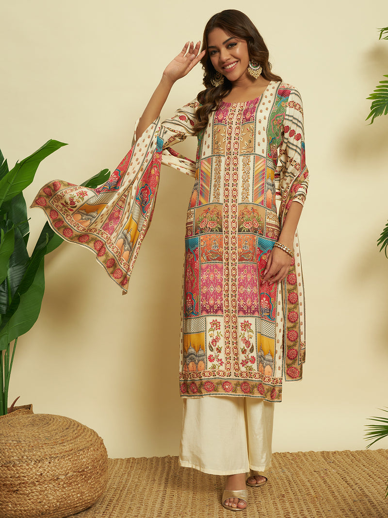 Vanilla Glow Muslin Kurta set with Dupatta