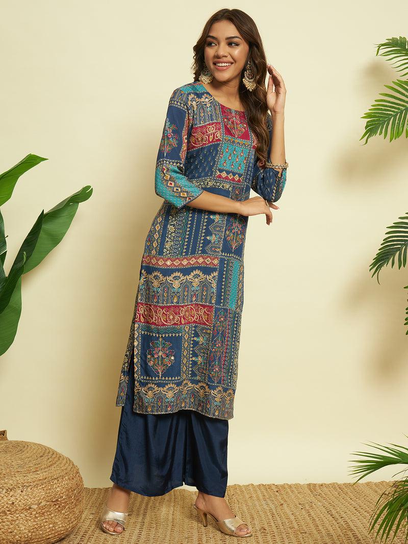 Indigo Elegance Muslin Kurta set with Dupatta