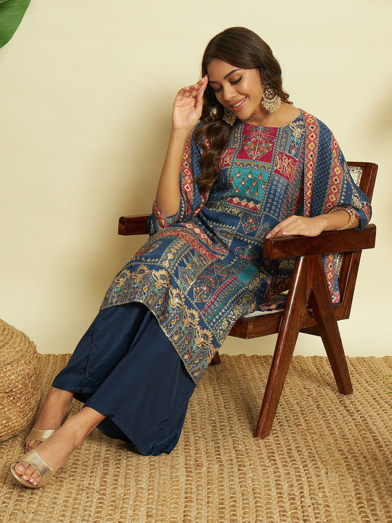 Indigo Elegance Muslin Kurta set with Dupatta