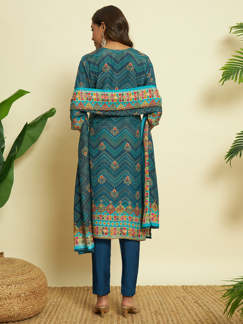 Turquoise Glow Muslin Kurta set with Dupatta