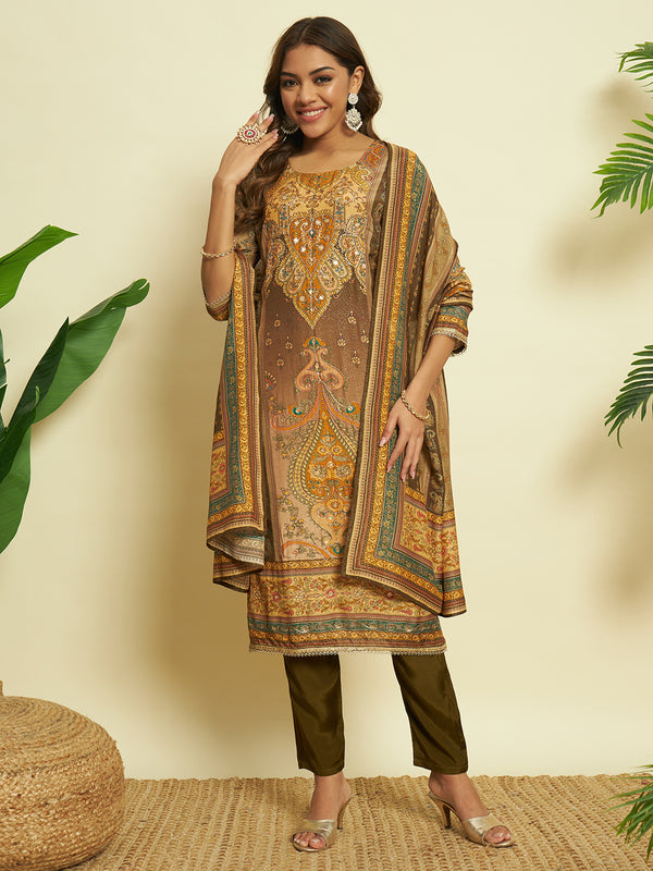 Brown Elegance Muslin Kurta set with Dupatta