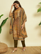 Brown Elegance Muslin Kurta set with Dupatta