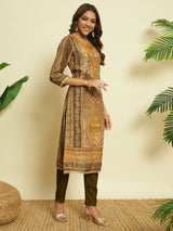 Brown Elegance Muslin Kurta set with Dupatta