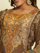 Brown Elegance Muslin Kurta set with Dupatta