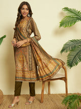 Brown Elegance Muslin Kurta set with Dupatta