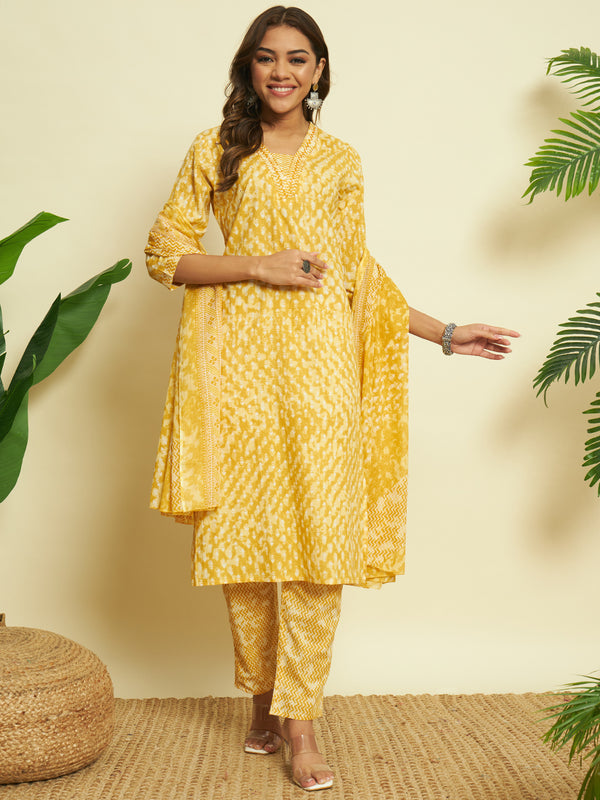 Golden Glow Cotton Kurta set with Dupatta