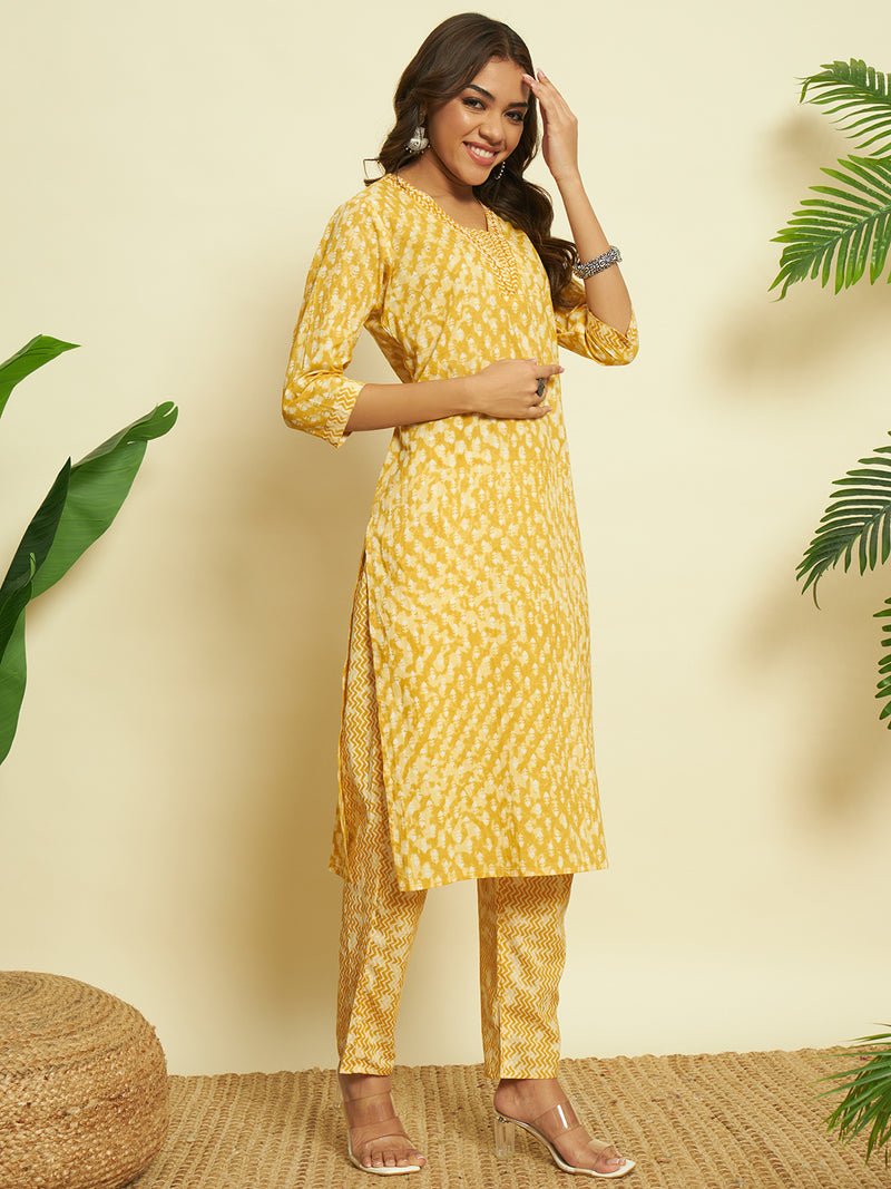 Golden Glow Cotton Kurta set with Dupatta